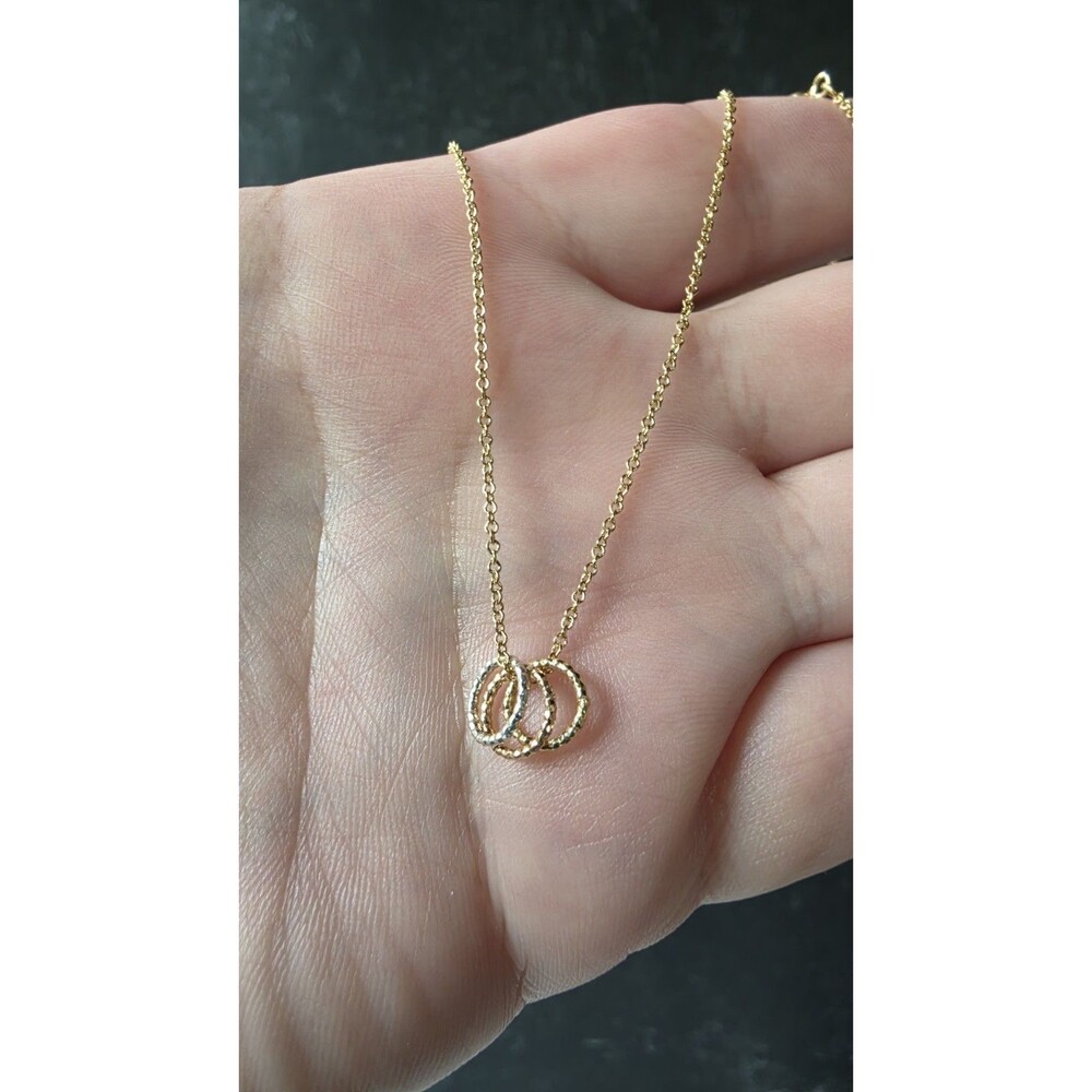 Gold Tone 925 Sterling Silver Tricolored Three Rings Adjustable Pendant Necklace